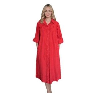 VNTG Willi of California L/XL Red button front shirt dress midi length pocke